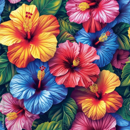 Hibiscus flower seamless pattern