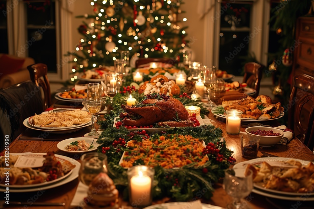 Generative AI - A table served for Christmas family dinner