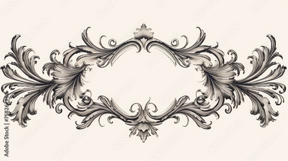 Vintage baroque frame. Old engraving. Retro ornament pattern in antique rococo style decorative