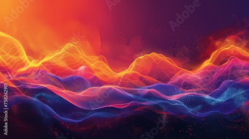 A colorful, abstract painting of a wave with a purple and orange section