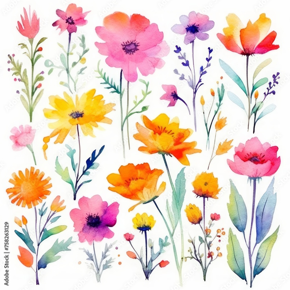 Watercolor flowers clipart