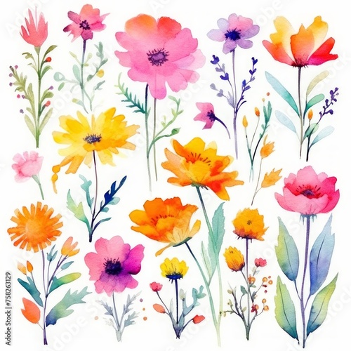 Watercolor flowers clipart © Lavinia