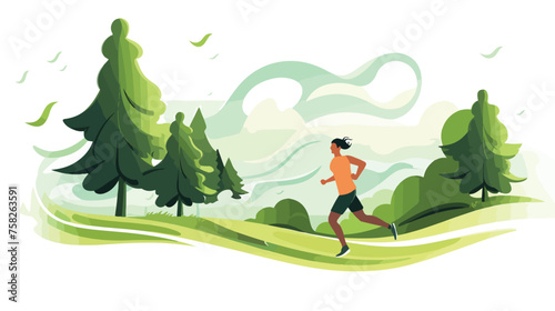 A runner sprinting through a park with a trail of w