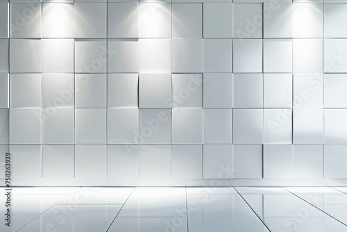 Modern White Tiled Room with Subtle Lighting and Clean Aesthetic