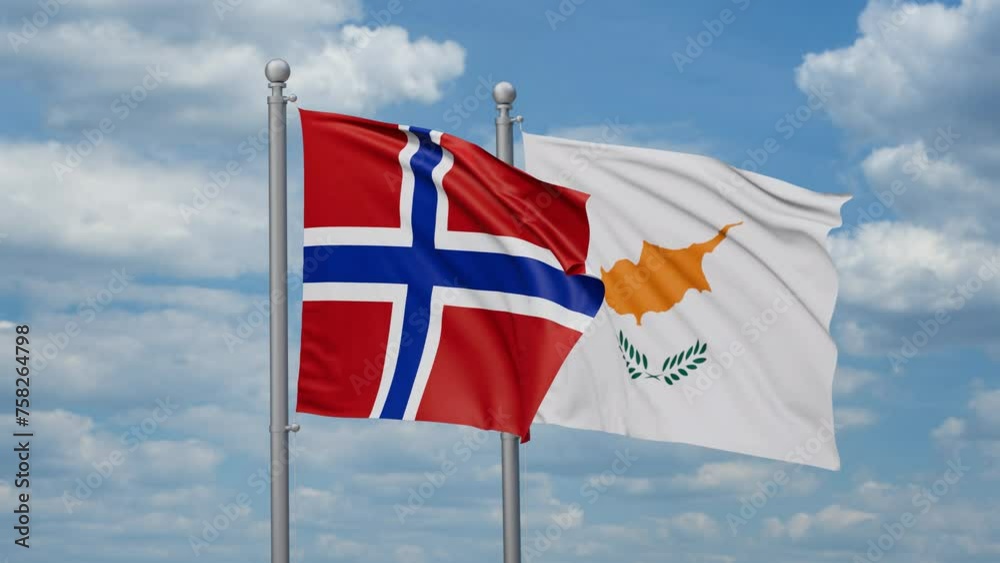 Cyprus and Norway two flags waving together, looped video, two country relations concept Cyprus and Norway two flags waving together, looped video, two country relations concept