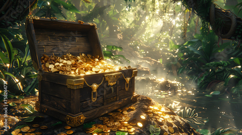 Treasure Chest Full of Gold Background photo