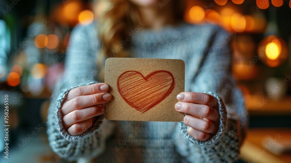 Woman Holding Card With Heart Drawing