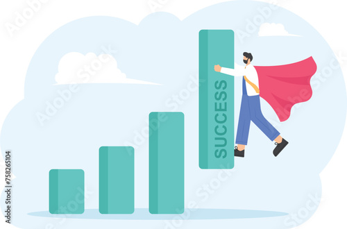Businessman flying with jetpack carrying arrow up, success business concept

