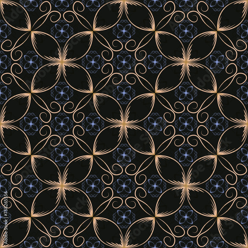 Modern art deco geometric floral vector seamless pattern. Fabric print design.