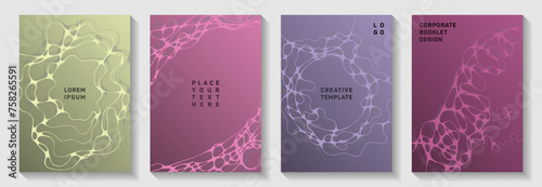 Chic disco party flyers. Fluid curve lines blockchain textures. Colorful title page vector templates. Night party posters collection fluid curves graphic design.