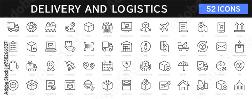 Delivery and Logistics thin line icons set. Delivery, Shipping editable stroke icon collection. Vector