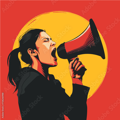Woman screaming using megaphone