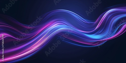 Energetic see-through gradient flow. Purple fluorescent wave. Azure luminous streaks backdrop. Illuminated trail fire track and brilliance swirl.