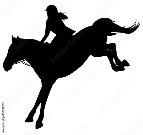 Silhouette of jockey and jumping horse  equestrian sport. Vector illustration