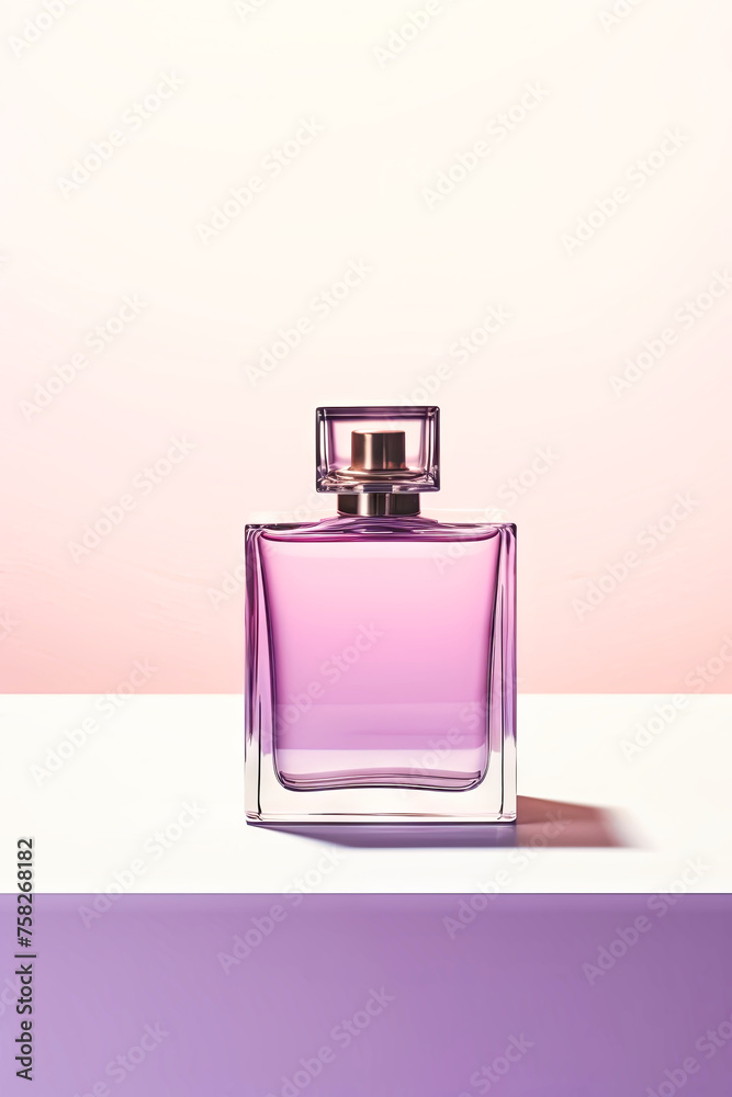 Glass bottle with perfume on a light background