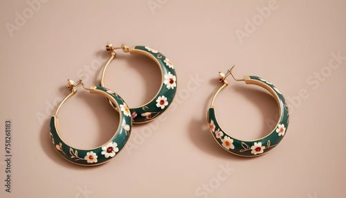 A Pair Of Hoop Earrings Adorned With Delicate Flor