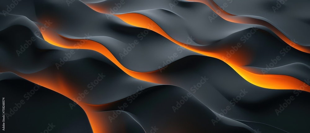 Orange vibrations in progression on a dark gray background. Abstract background or screensaver for a 34-inch widescreen monitor. AI generative. Orange vibrations in progression on a dark gray background. Abstract background or screensaver for a 34-inch widescreen monitor. AI generative.