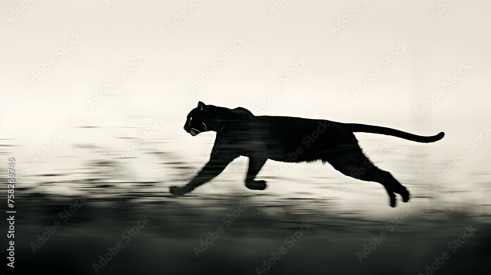Silhouette of Running Panther Speed and Grace in Motion Dynamic Wildlife Silhouette of Running Panther Speed and Grace in Motion Dynamic Wildlife