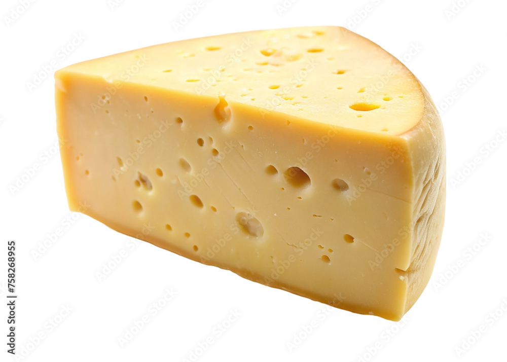 Piece of cheese isolated on transparent background.