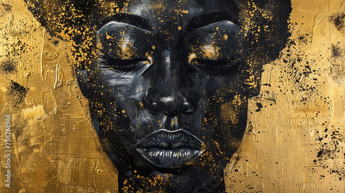 Pintura acrílica africana dourada com preto