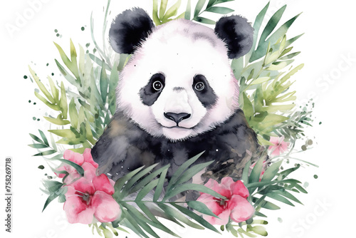 poster Watercolor animal tropical exotic Jungle baby cartoon panda panda print summer A illustration photo