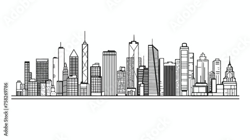 A single line drawing of a city skyline with toweri