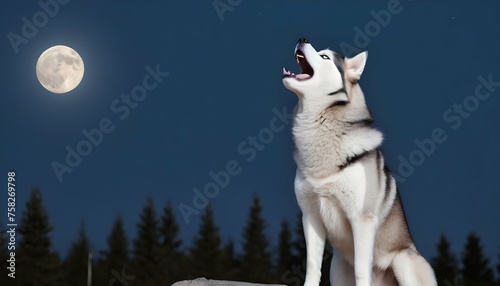 A Majestic Husky Howling At The Moon
