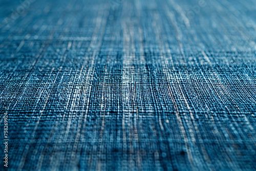 Close-up of textured blue canvas fabric with intricate woven pattern