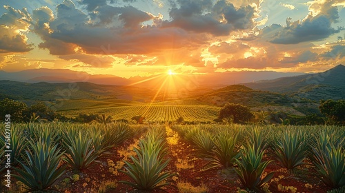 Dusk above Agave plantation for Tequila making in Mexico.