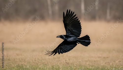 A Crow With Its Wings Spread Wide Gliding Effortl © Faiza