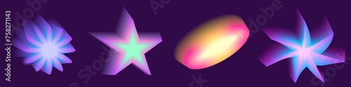 Gradient Y2k shape blur set. Flower, star, planet blurry aesthetic y2k. Vector pastel form illustration. Aura gradient shape