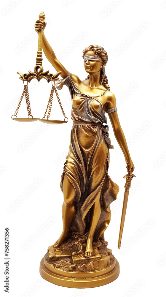 Statue of Lady Justice Holding Scales of Justice - Transparent background, Cut out