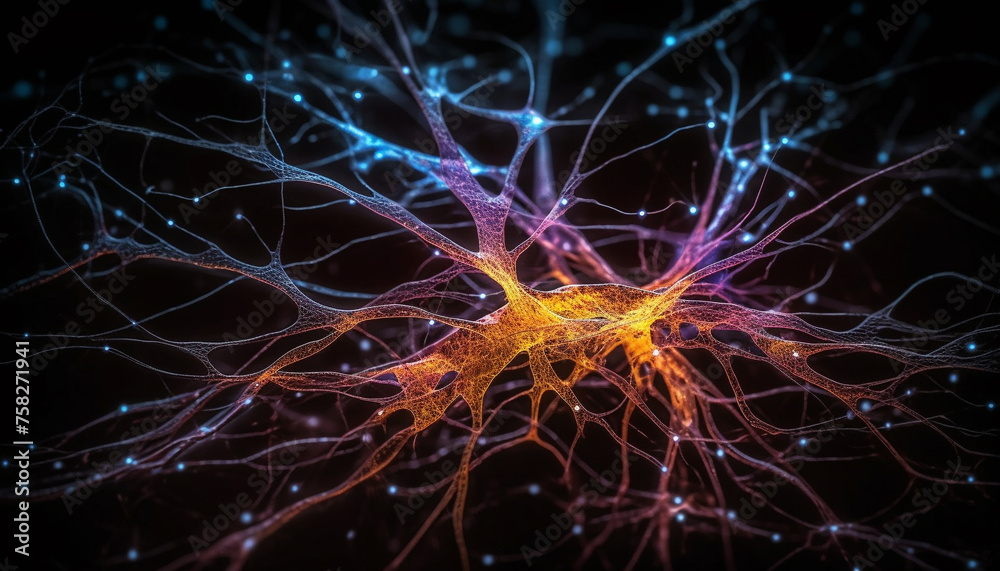 Glowing synapse multi colored neural communication in abstract design 
