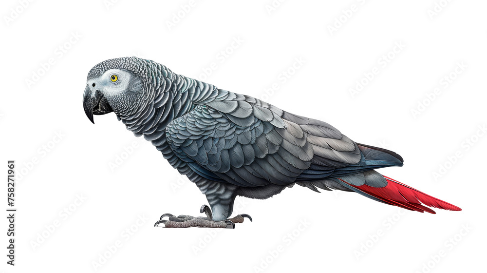 Gray and Red Parrot Standing on White Surface - Transparent background, Cut out Gray and Red Parrot Standing on White Surface - Transparent background, Cut out