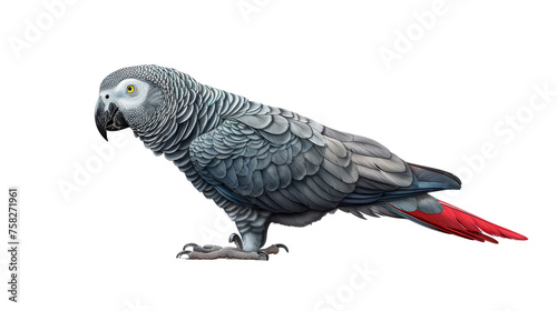 Gray and Red Parrot Standing on White Surface - Transparent background, Cut out