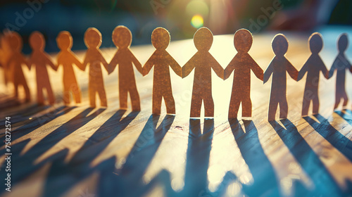 paper silhouettes of group of people holding hands, cocnept of team work, togetherness photo