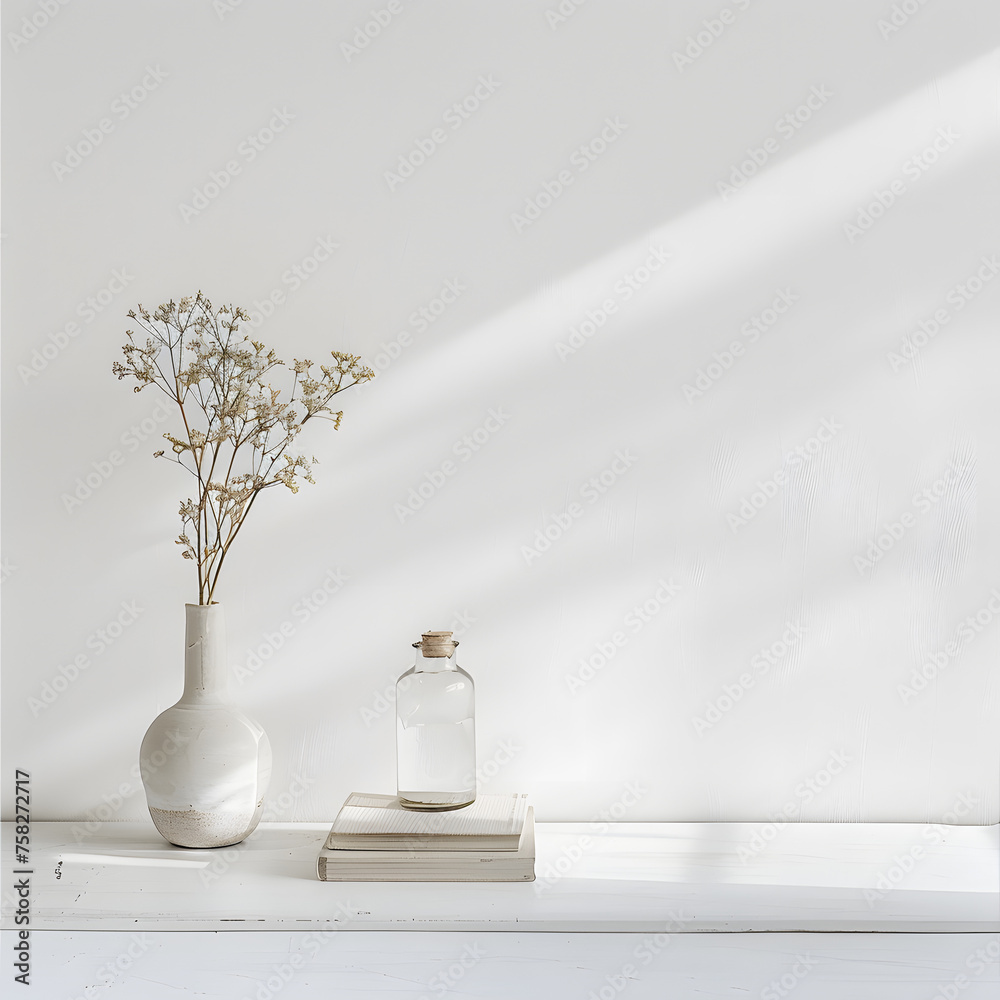 Cozy Neutral Mock-Up with Flowers and Desk Theme generative ai Cozy Neutral Mock-Up with Flowers and Desk Theme generative ai