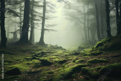 forest scene in the mist