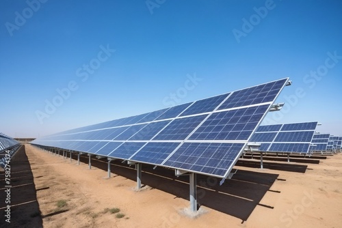 Solar panels on the sky background. Solar power plant. Blue solar panels. Alternative source of electricity. Solar farm