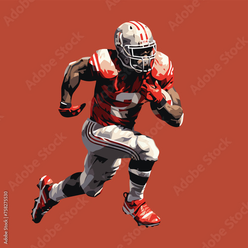 American football player running with ball on red background. Vector illustration.
