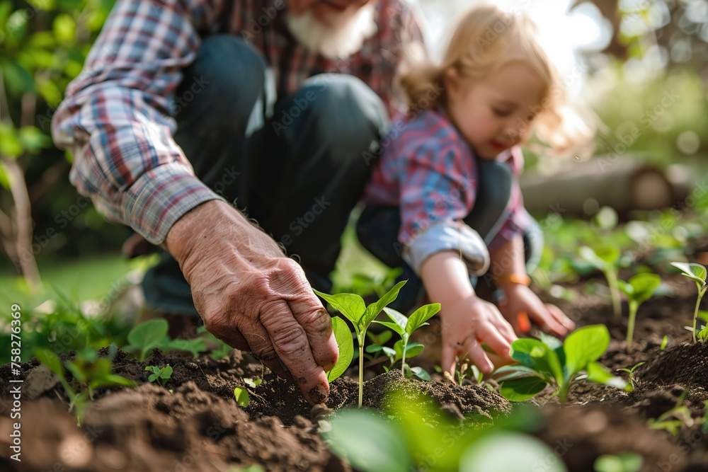 Grandfather and Granddaughter Planting Trees for a Greener Future Together