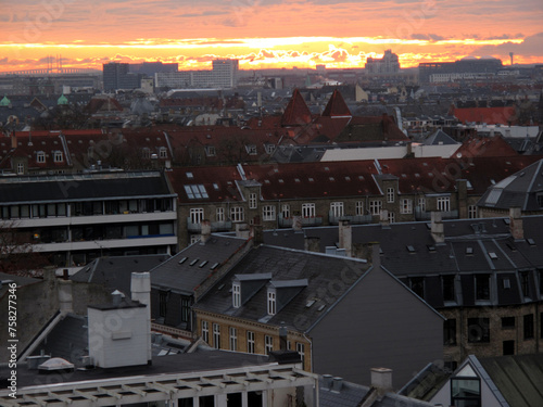 Canvas Print Skyline in the morning - City viewed from a 9th floor building in Frederiksberg