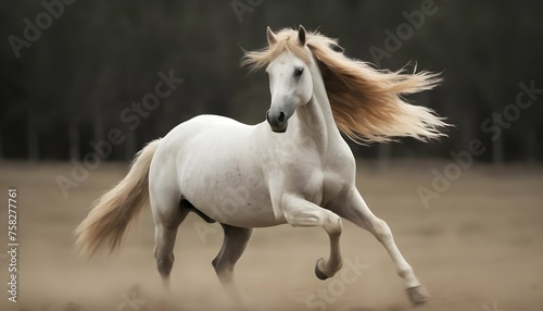 A Horse With Its Mane Flying Behind It In Motion