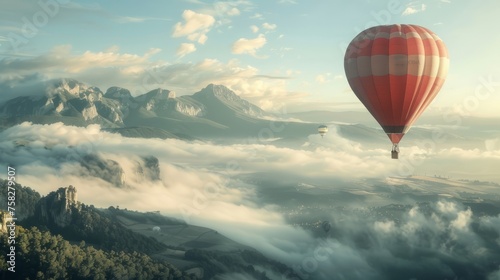 hot air balloon over mountains © Nihad
