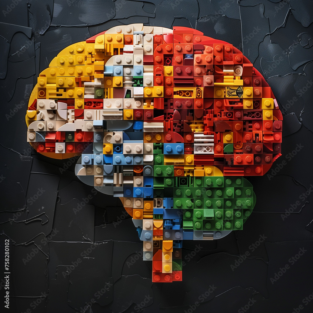 colorful brain made of plastic pieces.Black background