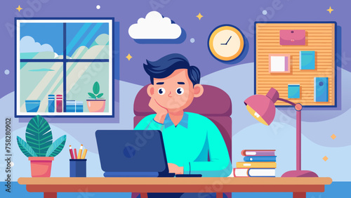 man sitting desk dreams something vector  illustration