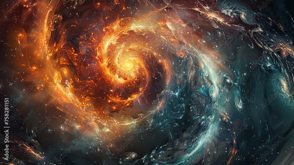 A vivid portrayal of a swirling spiral galaxy, ablaze with colors and cosmic energy in the vastness of space.