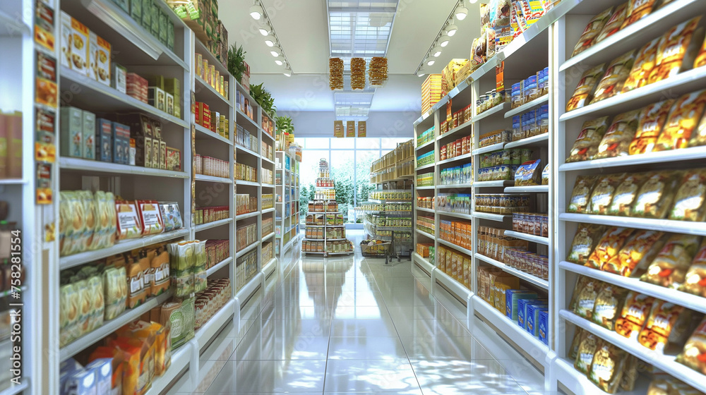 shelves store at supermarket with product goods 