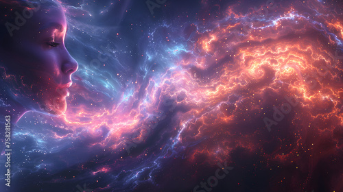 This stunning image captures a cosmic scene resembling a nebula, with swirling pink and blue hues amid the stars