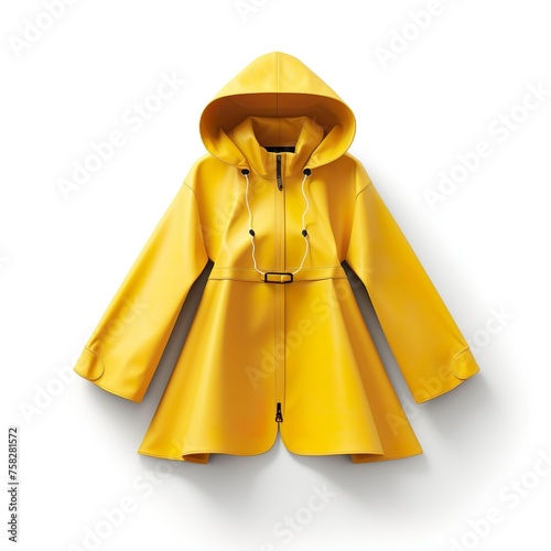 Female Yellow Rain Coat on a white background. photo